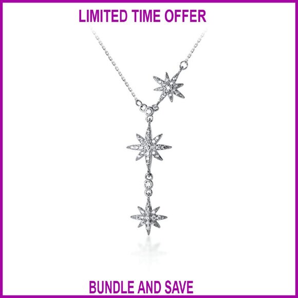 925 Sterling Silver Y-Necklace with CZ Star Pendant 42cm Chain
